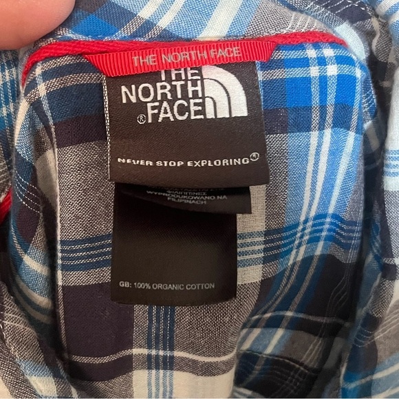 North Face Mens Large Blue Plaid Button Down Short Sleeve Comfort Outdoors - Picture 4 of 4